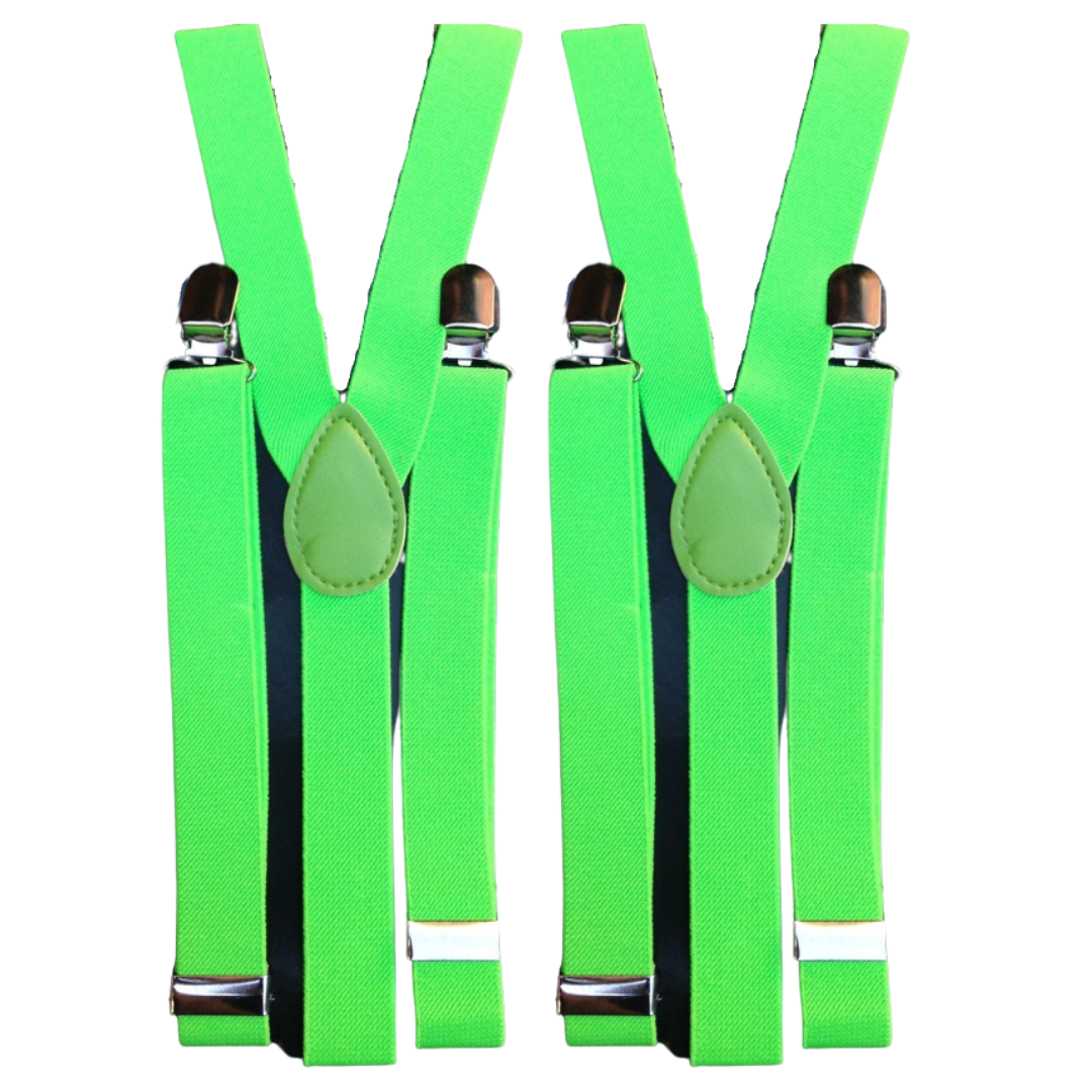 2x Mens Suspenders Braces Adjustable Strong Clip On Elastic Formal Wedding Slim - Fluro Green Main image
