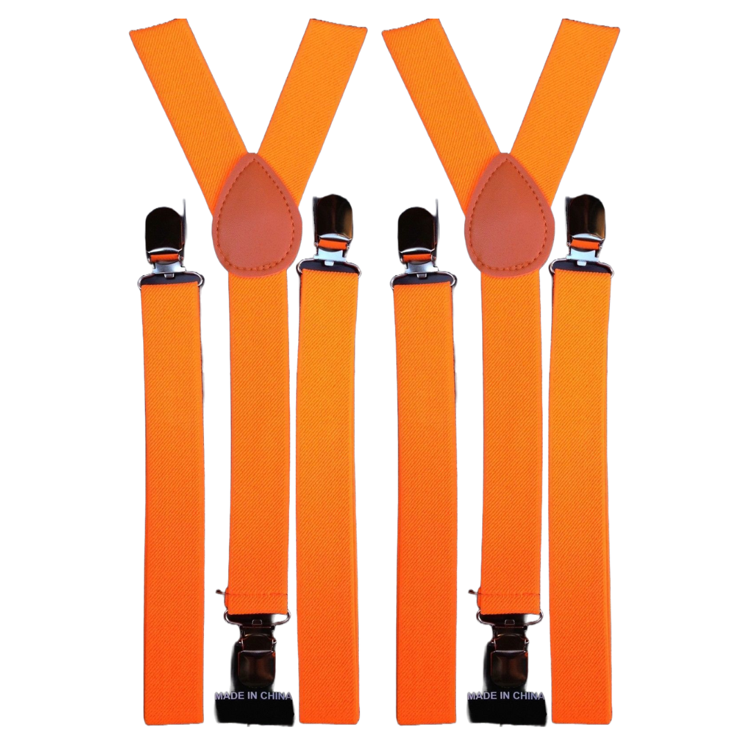 2x Mens Suspenders Braces Adjustable Strong Clip On Elastic Formal Wedding Slim - Fluro Orange Secondary image