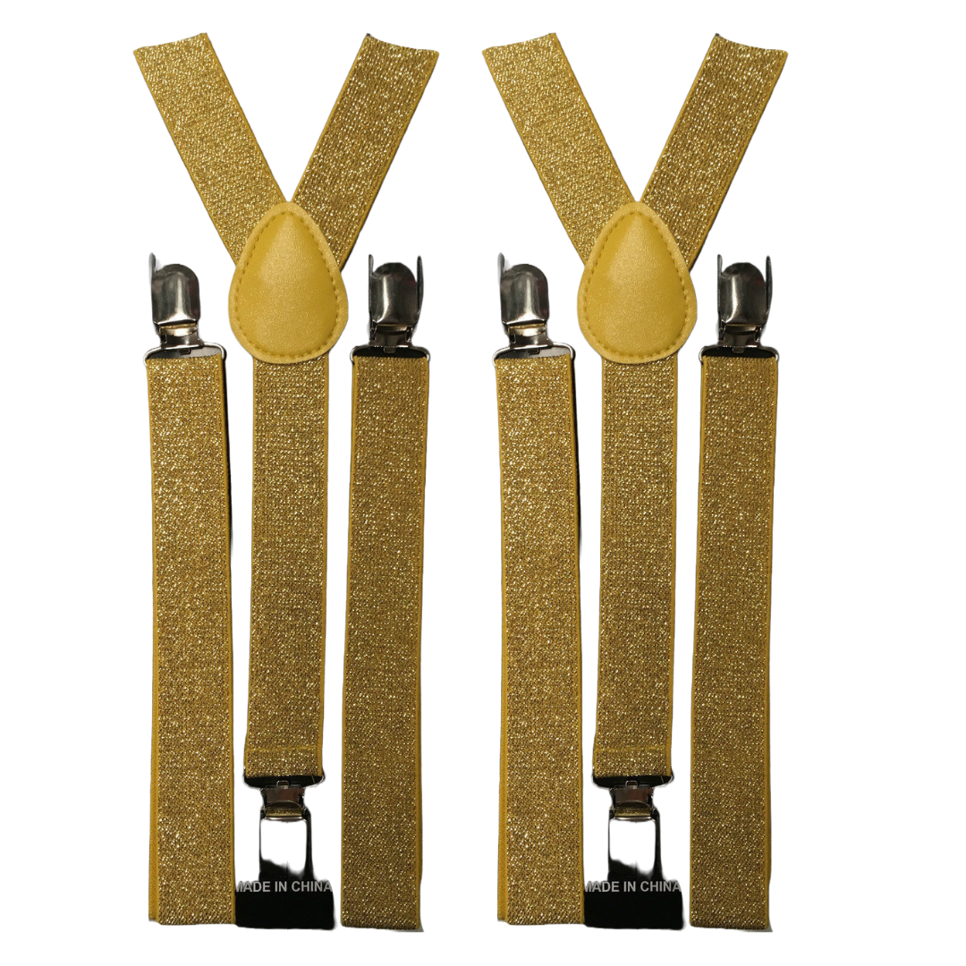 2x Mens Suspenders Braces Adjustable Strong Clip On Elastic Formal Wedding Slim - Gold (Glitter) Main image