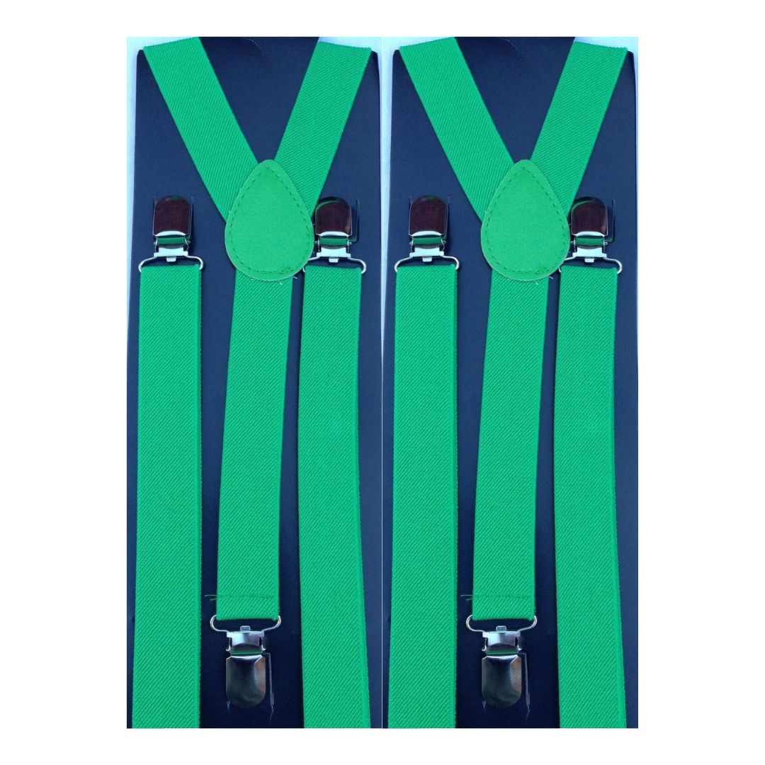 2x Mens Suspenders Braces Adjustable Strong Clip On Elastic Formal Wedding Slim - Green Main image
