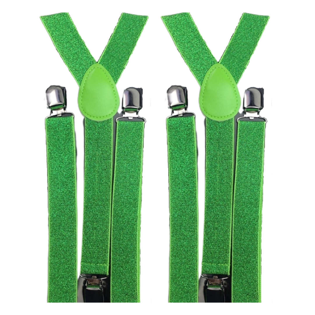 2x Mens Suspenders Braces Adjustable Strong Clip On Elastic Formal Wedding Slim - Green (Glitter) Secondary image
