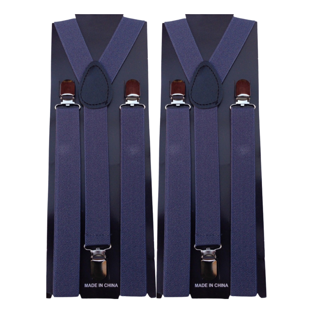 2x Mens Suspenders Braces Adjustable Strong Clip On Elastic Formal Wedding Slim - Grey Main image