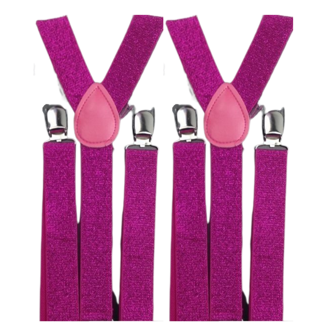 2x Mens Suspenders Braces Adjustable Strong Clip On Elastic Formal Wedding Slim - Hot Pink (Glitter) Main image