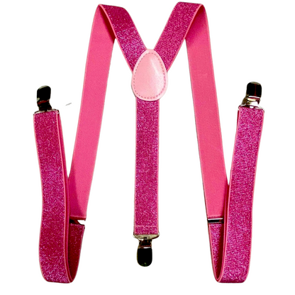 2x Mens Suspenders Braces Adjustable Strong Clip On Elastic Formal Wedding Slim - Hot Pink (Glitter)