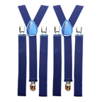 2x Mens Suspenders Braces Adjustable Strong Clip On Elastic Formal Wedding Slim - Navy Blue
