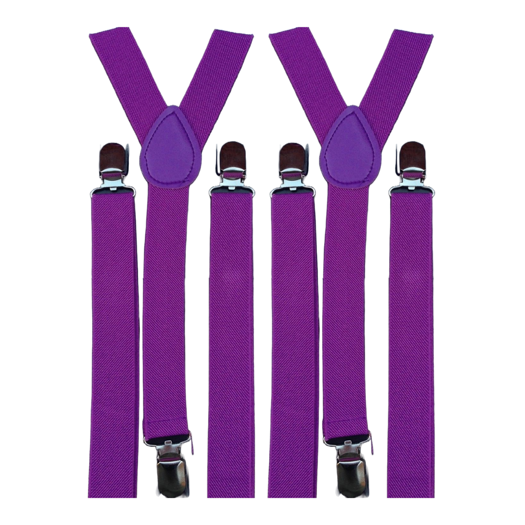 2x Mens Suspenders Braces Adjustable Strong Clip On Elastic Formal Wedding Slim - Purple Secondary image