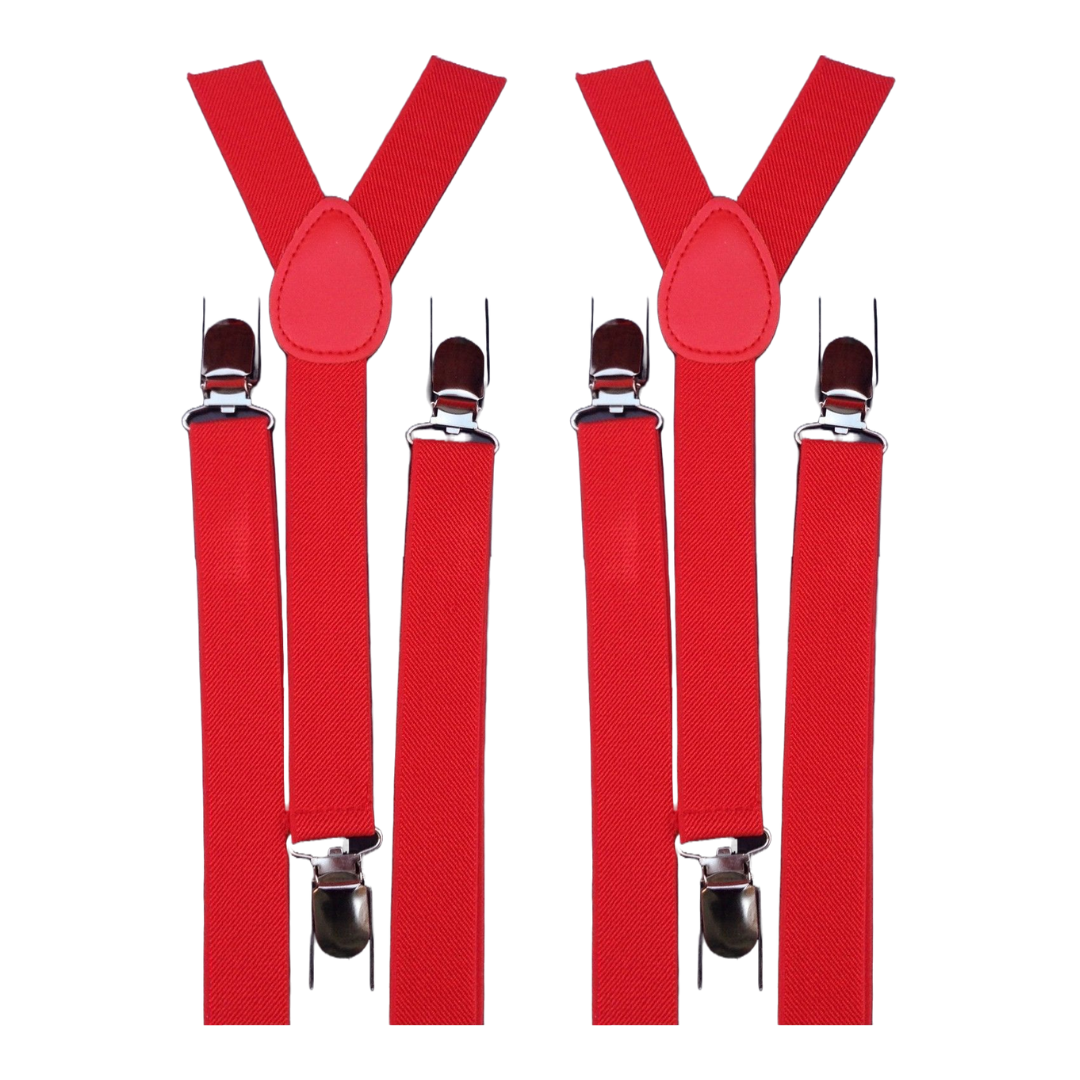 2x Mens Suspenders Braces Adjustable Strong Clip On Elastic Formal Wedding Slim - Red Main image