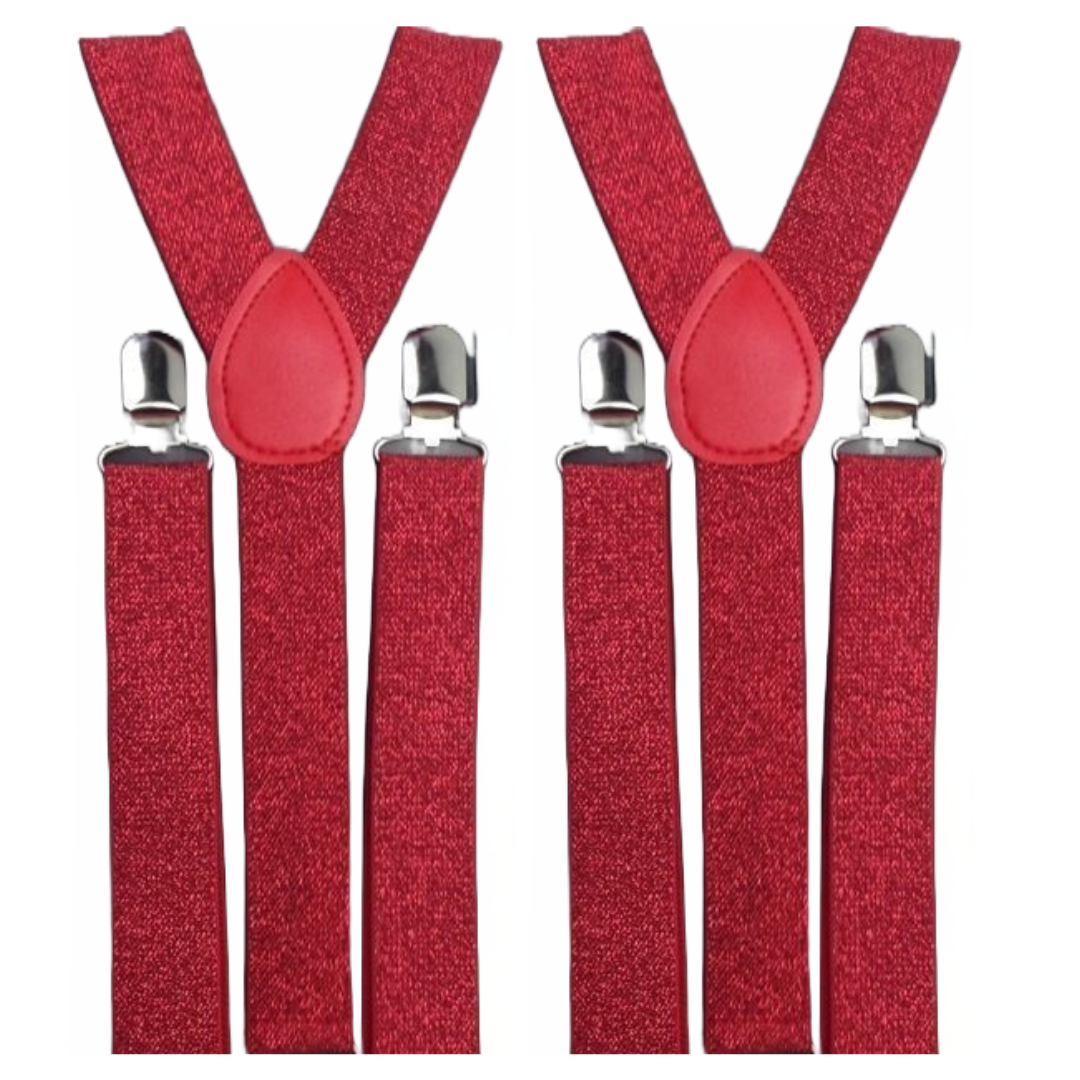 2x Mens Suspenders Braces Adjustable Strong Clip On Elastic Formal Wedding Slim - Red (Glitter) Main image
