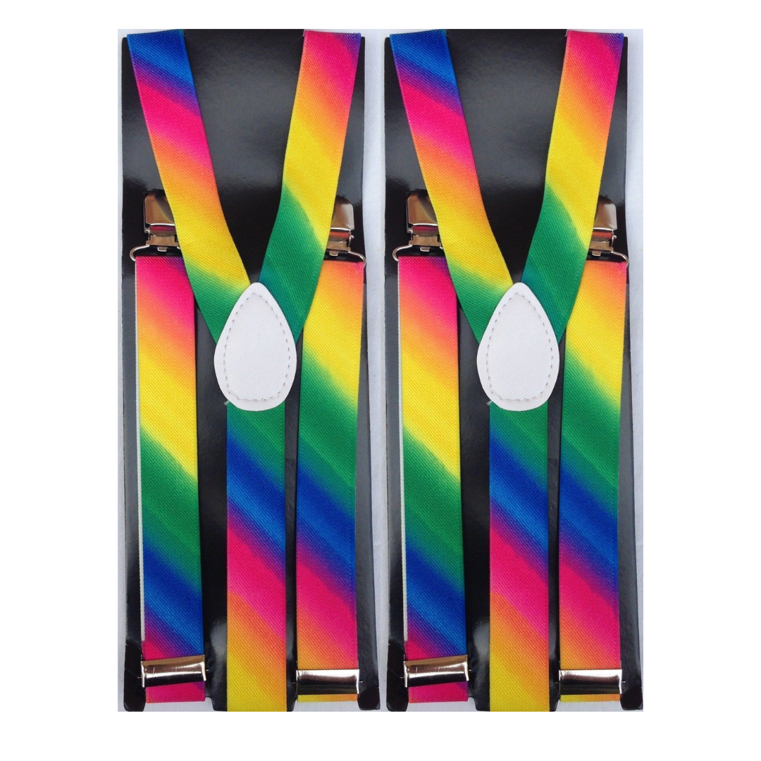 2x Mens Suspenders Braces Adjustable Strong Clip On Elastic Formal Wedding Slim - Rainbow Main image