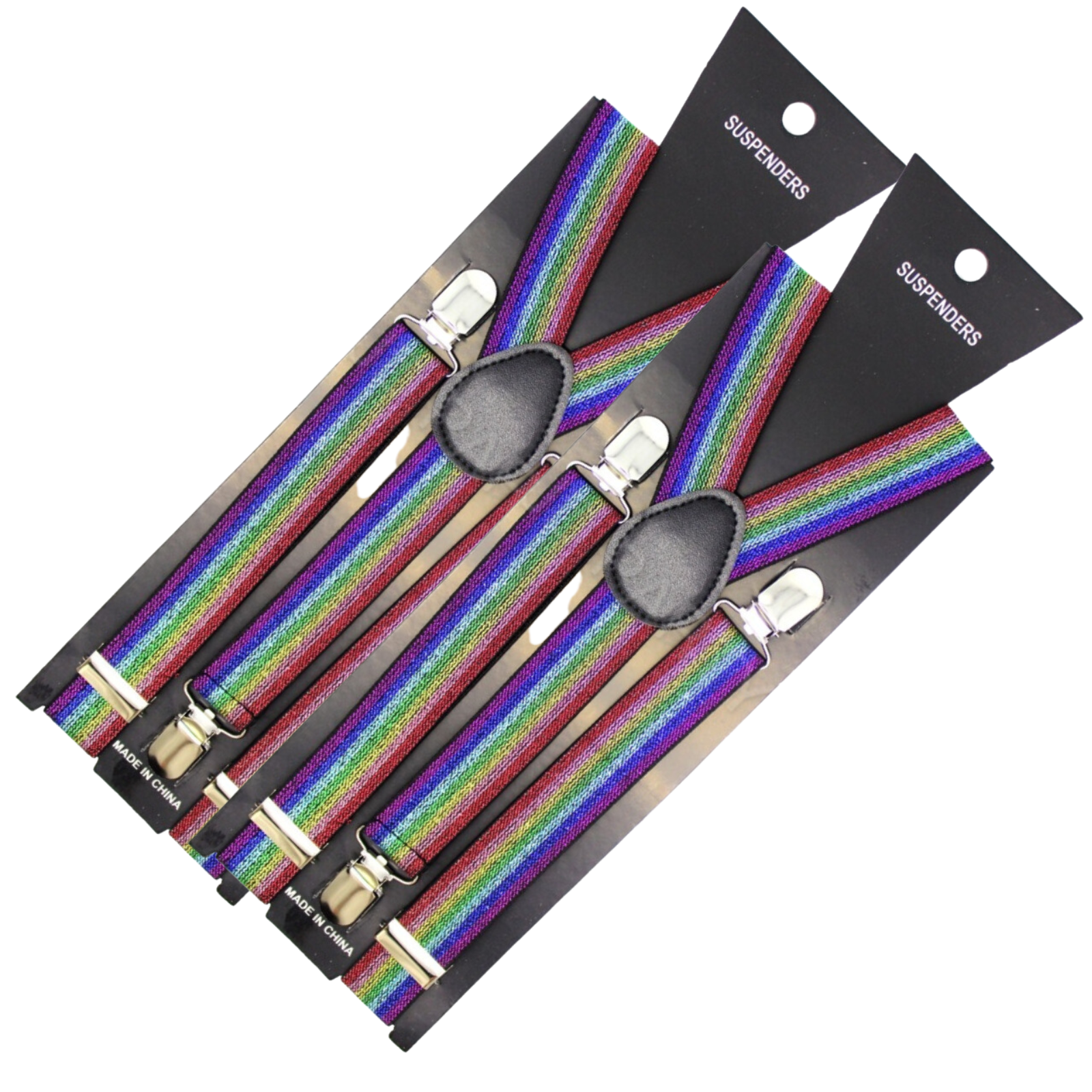 2x Mens Suspenders Braces Adjustable Strong Clip On Elastic Formal Wedding Slim - Rainbow (Glitter) Main image