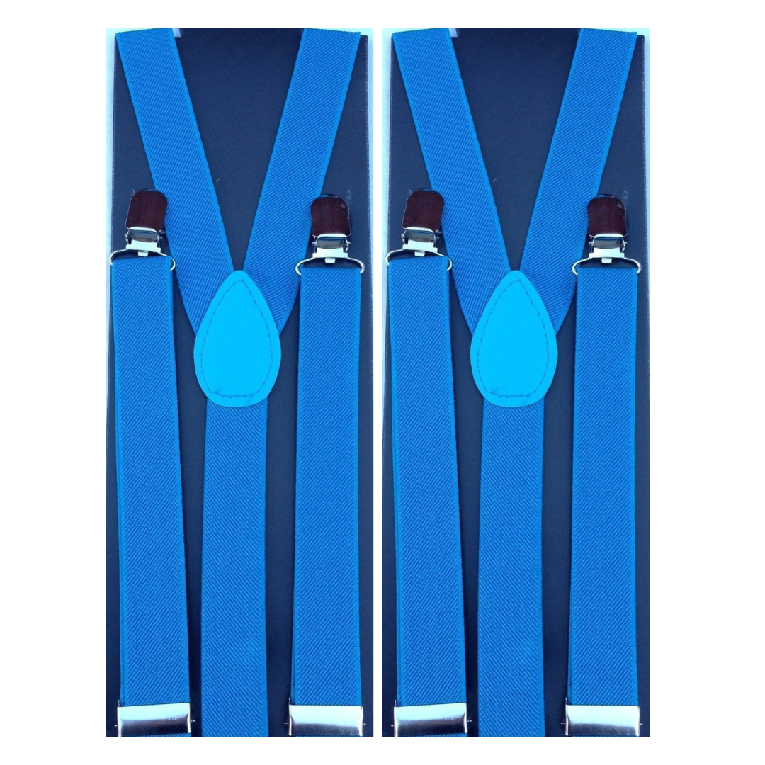 2x Mens Suspenders Braces Adjustable Strong Clip On Elastic Formal Wedding Slim - Sky Blue Main image