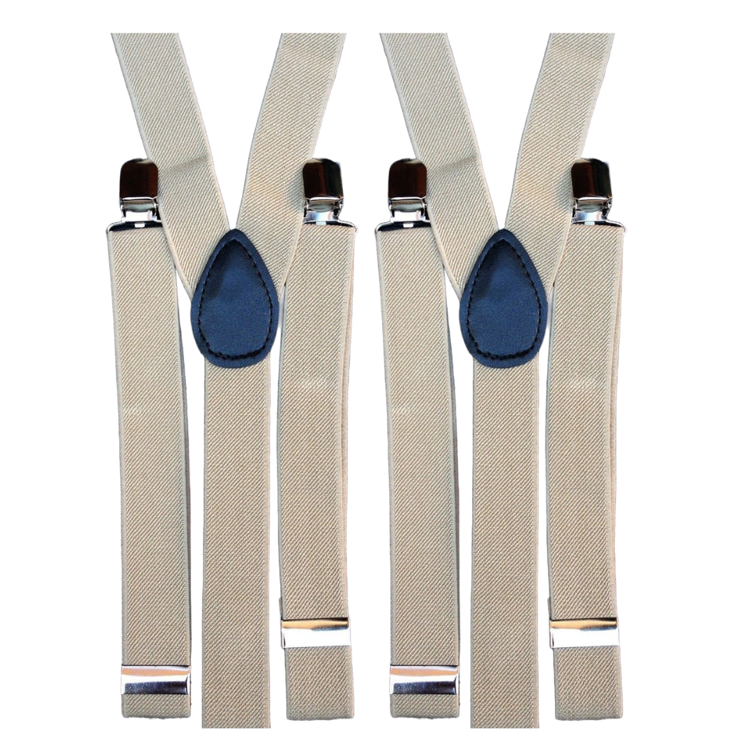 2x Mens Suspenders Braces Adjustable Strong Clip On Elastic Formal Wedding Slim - Sand Main image