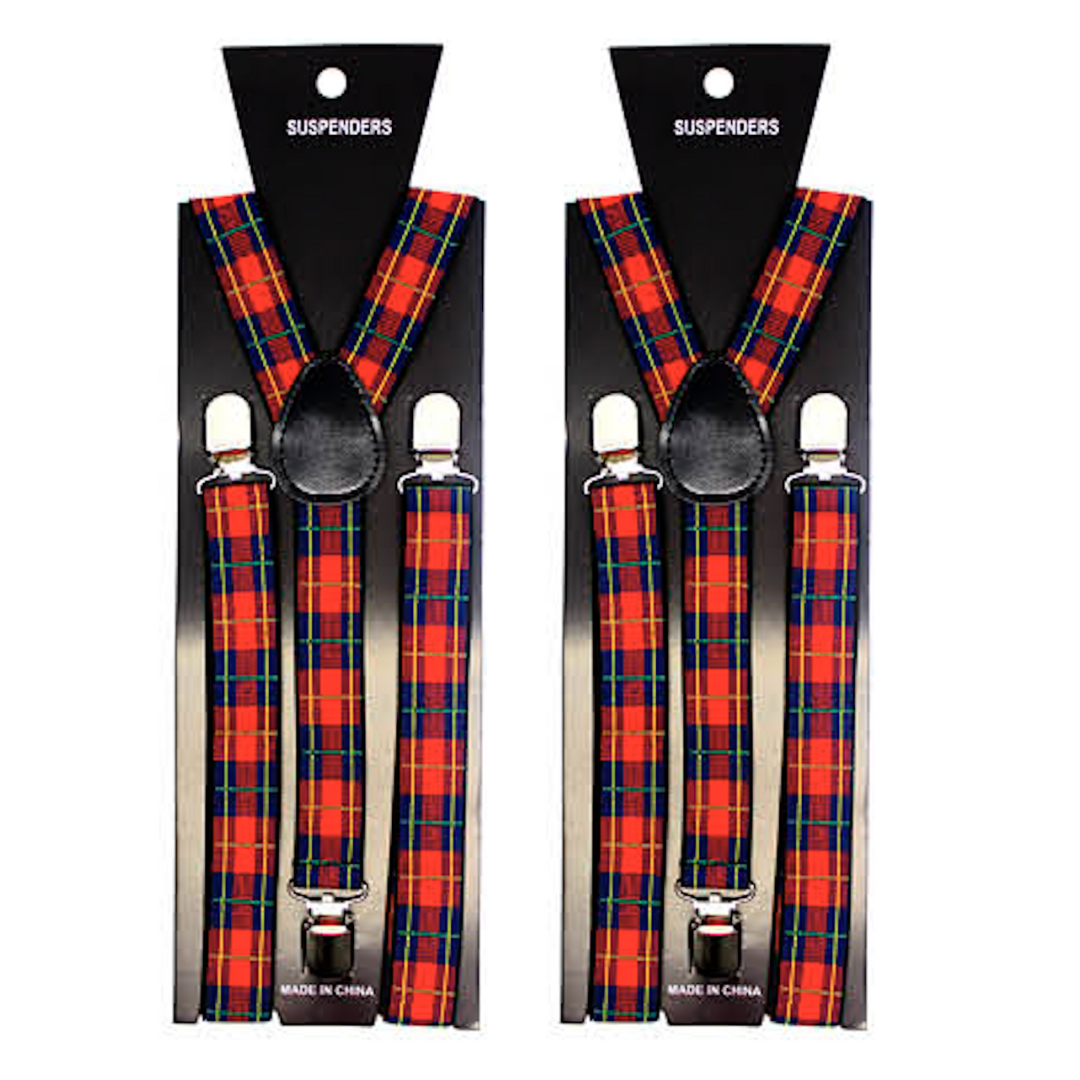 2x Mens Suspenders Braces Adjustable Strong Clip On Elastic Formal Wedding Slim - Tartan 1 Secondary image