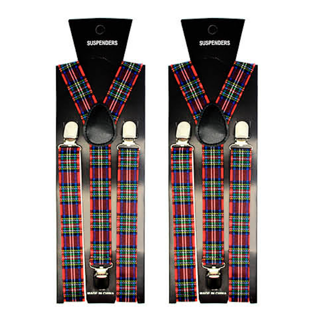 2x Mens Suspenders Braces Adjustable Strong Clip On Elastic Formal Wedding Slim - Tartan 2 Secondary image