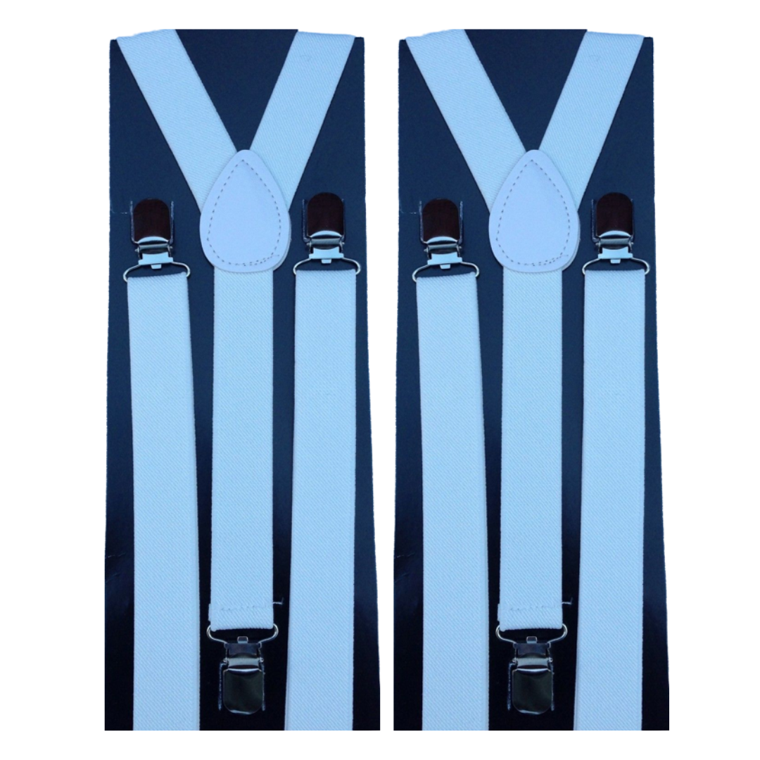 2x Mens Suspenders Braces Adjustable Strong Clip On Elastic Formal Wedding Slim - White Secondary image