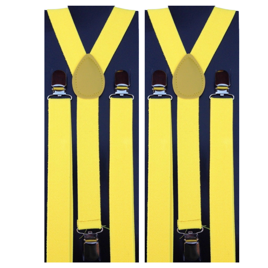 2x Mens Suspenders Braces Adjustable Strong Clip On Elastic Formal Wedding Slim - Yellow Main image