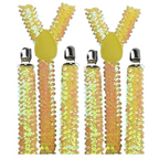 2x Mens Suspenders Braces Adjustable Strong Clip On Elastic Formal Wedding Slim - Yellow (Sequin)