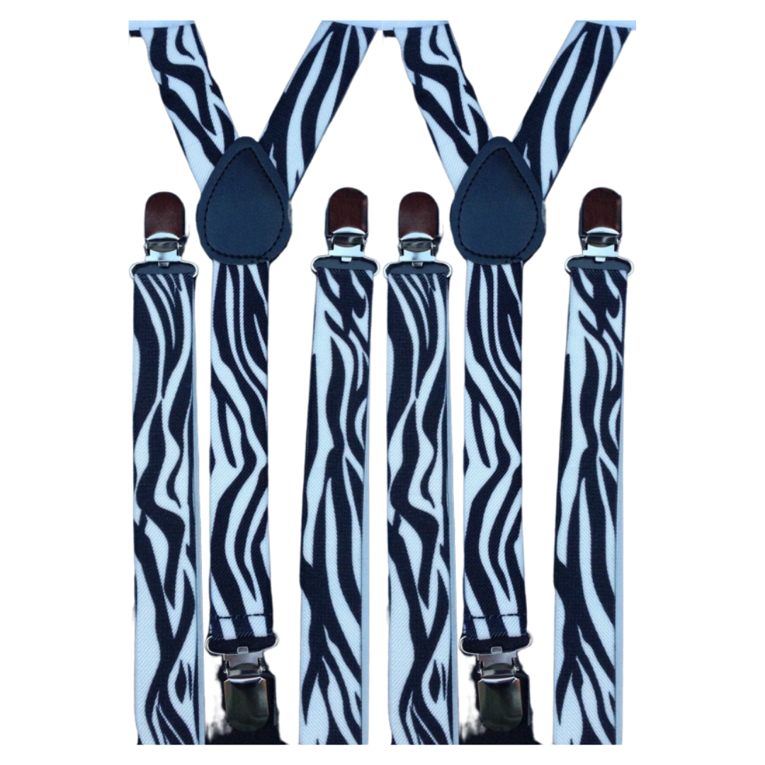 2x Mens Suspenders Braces Adjustable Strong Clip On Elastic Formal Wedding Slim - Zebra Secondary image