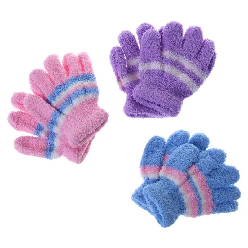 3 Pair Baby Gloves Warm Winter Full Finger Thermal Coral Fleece Kids Boys Girls Secondary image