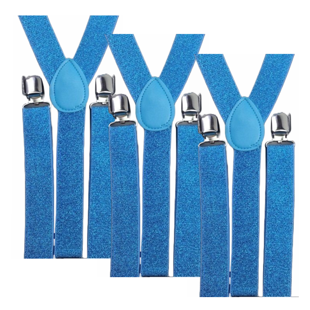 3x Mens Suspenders Braces Adjustable Strong Clip On Elastic Formal Wedding Slim - Sky Blue (Glitter) Main image