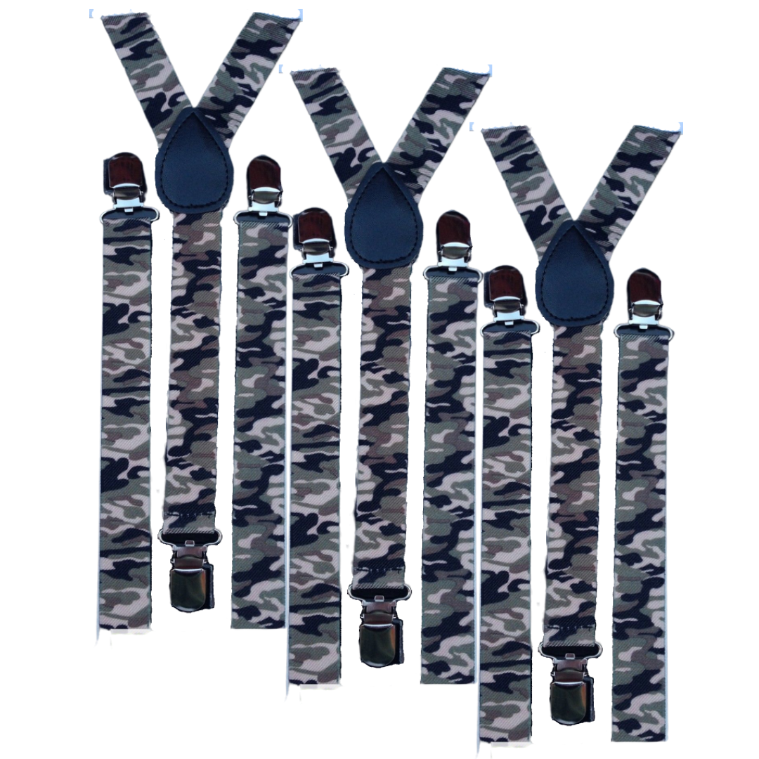 3x Mens Suspenders Braces Adjustable Strong Clip On Elastic Formal Wedding Slim - Army Camouflage Main image