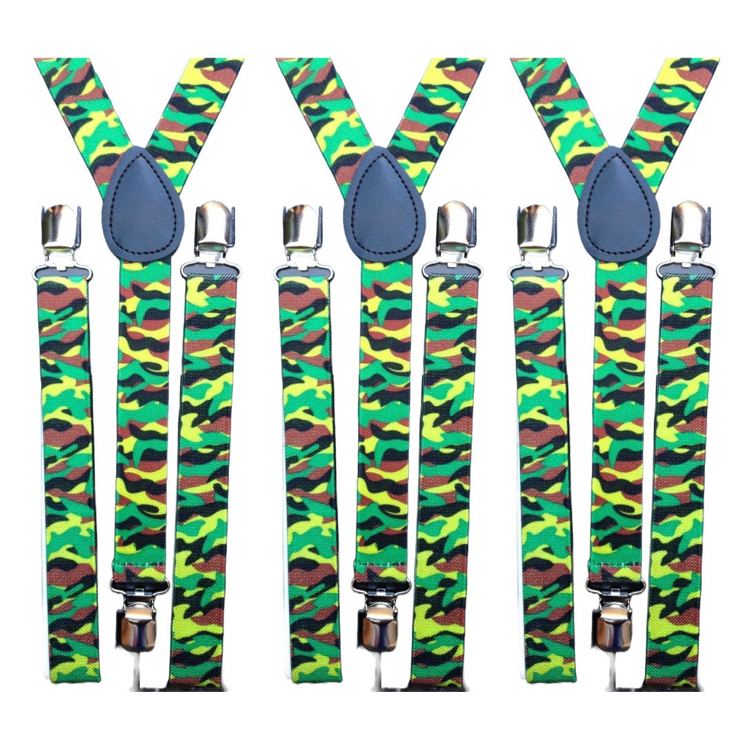 3x Mens Suspenders Braces Adjustable Strong Clip On Elastic Formal Wedding Slim - Army Camouflage 2 Main image
