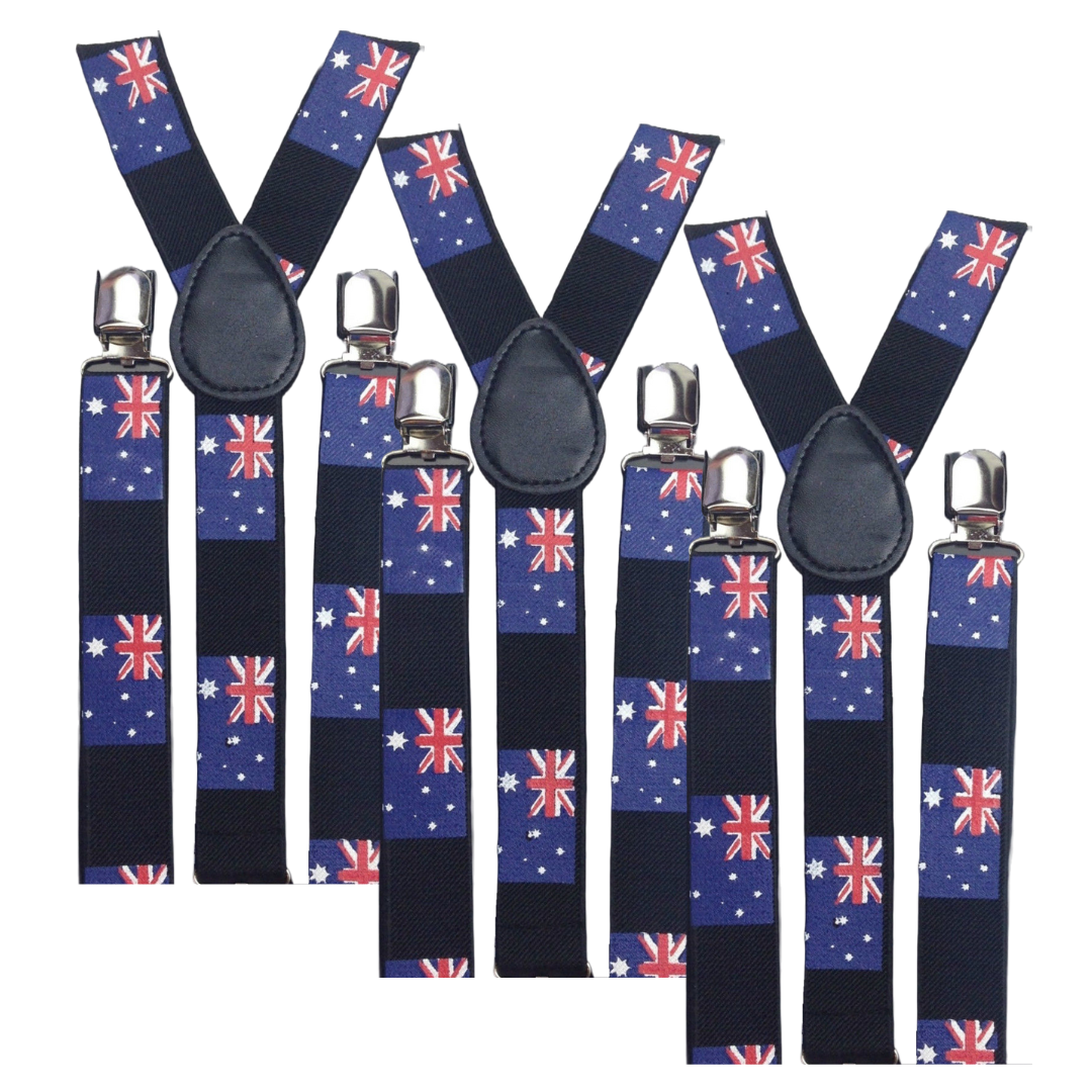 3x Mens Suspenders Braces Adjustable Strong Clip On Elastic Formal Wedding Slim - Australia Flag Secondary image