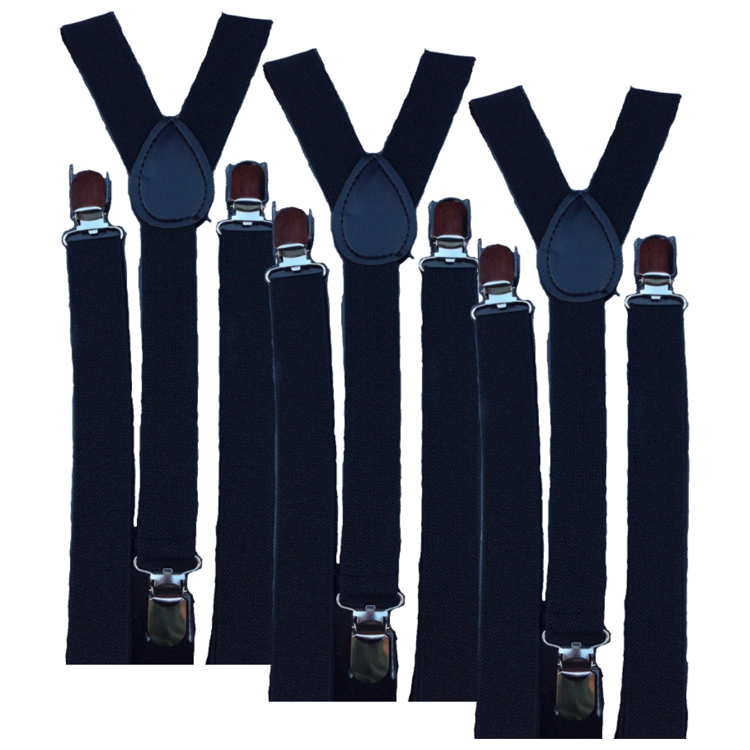 3x Mens Suspenders Braces Adjustable Strong Clip On Elastic Formal Wedding Slim - Black Secondary image