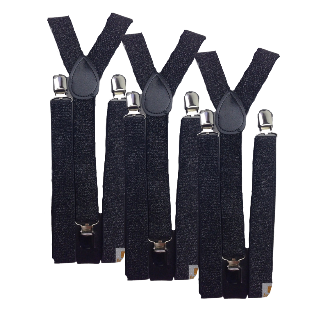 3x Mens Suspenders Braces Adjustable Strong Clip On Elastic Formal Wedding Slim - Black (Glitter) Secondary image