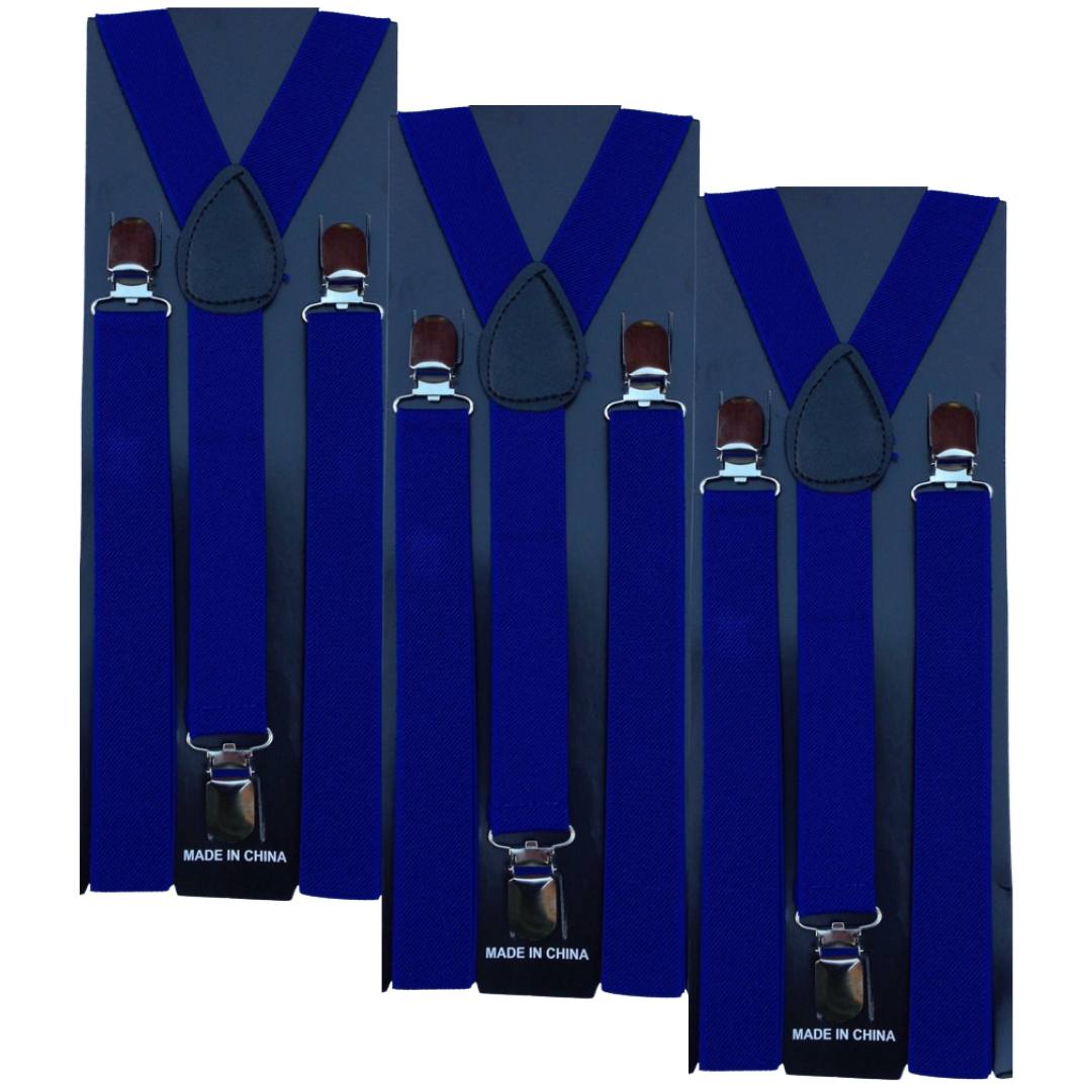 3x Mens Suspenders Braces Adjustable Strong Clip On Elastic Formal Wedding Slim - Blue Secondary image