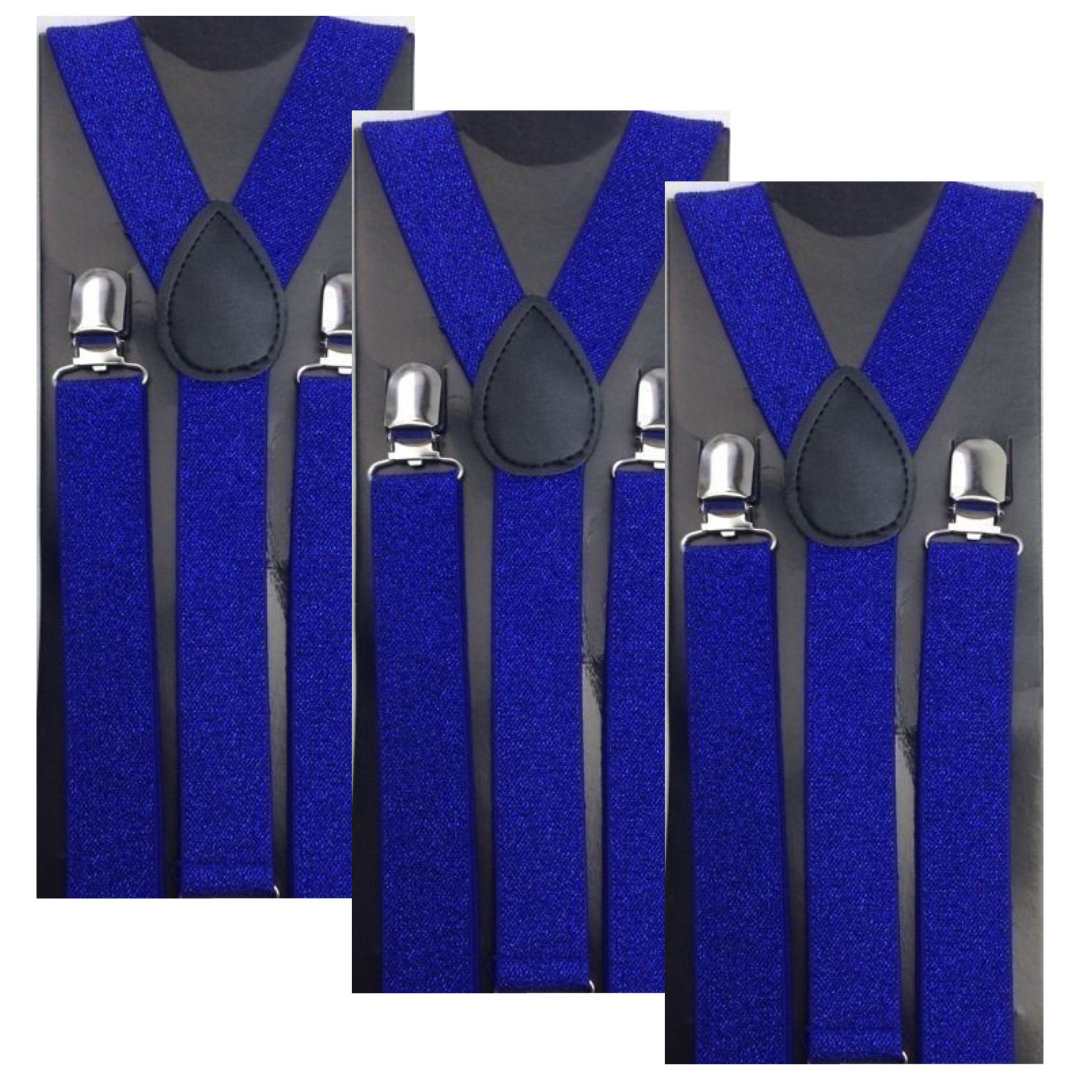 3x Mens Suspenders Braces Adjustable Strong Clip On Elastic Formal Wedding Slim - Blue (Glitter) Secondary image