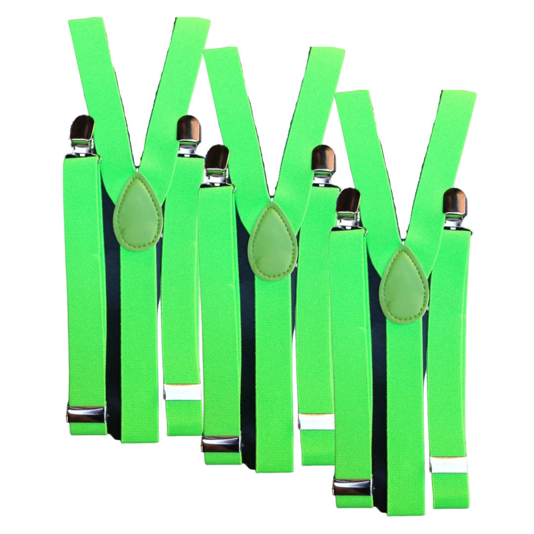 3x Mens Suspenders Braces Adjustable Strong Clip On Elastic Formal Wedding Slim - Fluro Green Secondary image