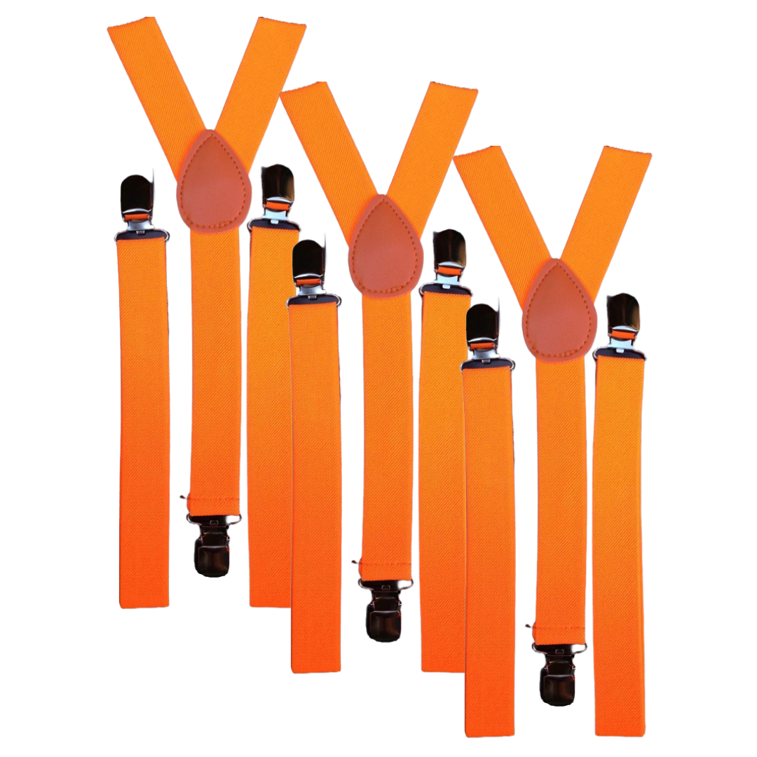 3x Mens Suspenders Braces Adjustable Strong Clip On Elastic Formal Wedding Slim - Fluro Orange Main image