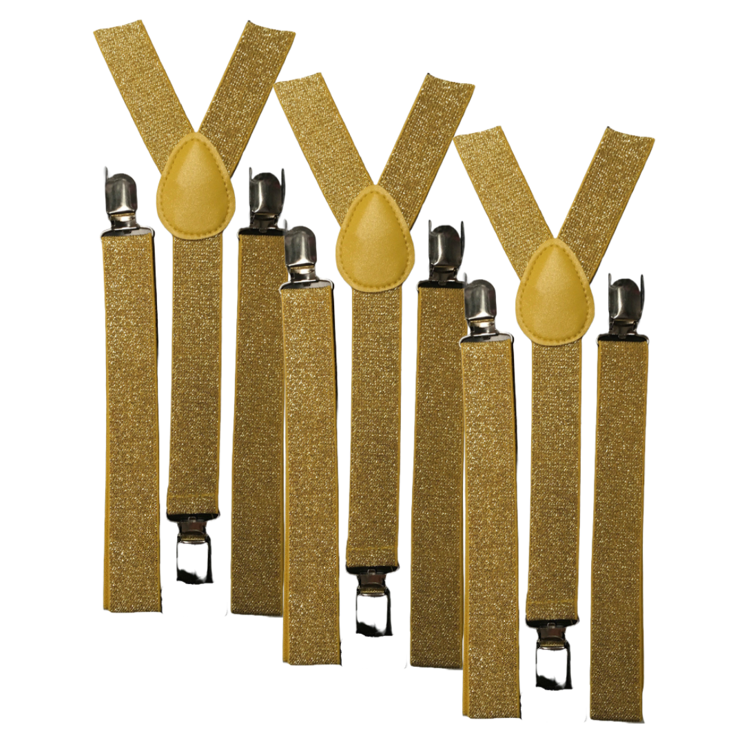 3x Mens Suspenders Braces Adjustable Strong Clip On Elastic Formal Wedding Slim - Gold (Glitter) Secondary image