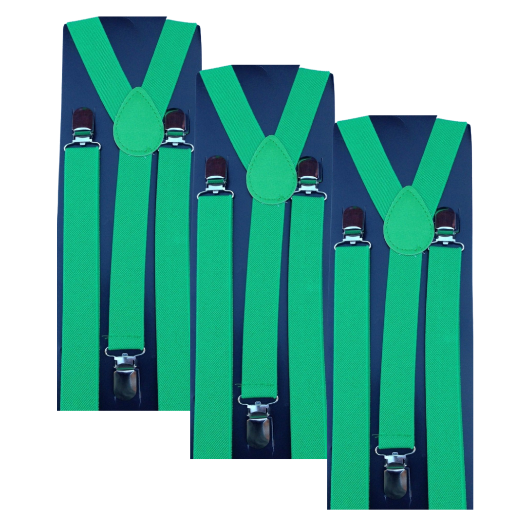 3x Mens Suspenders Braces Adjustable Strong Clip On Elastic Formal Wedding Slim - Green Secondary image