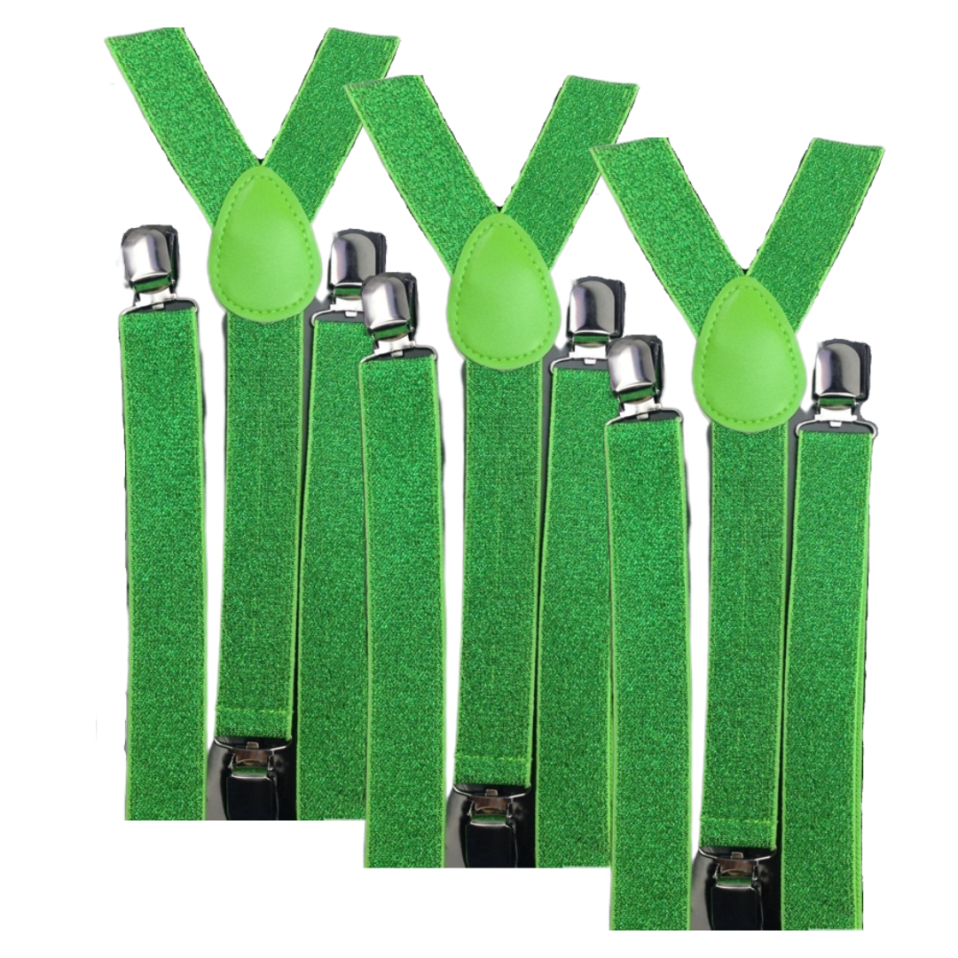 3x Mens Suspenders Braces Adjustable Strong Clip On Elastic Formal Wedding Slim - Green (Glitter) Secondary image