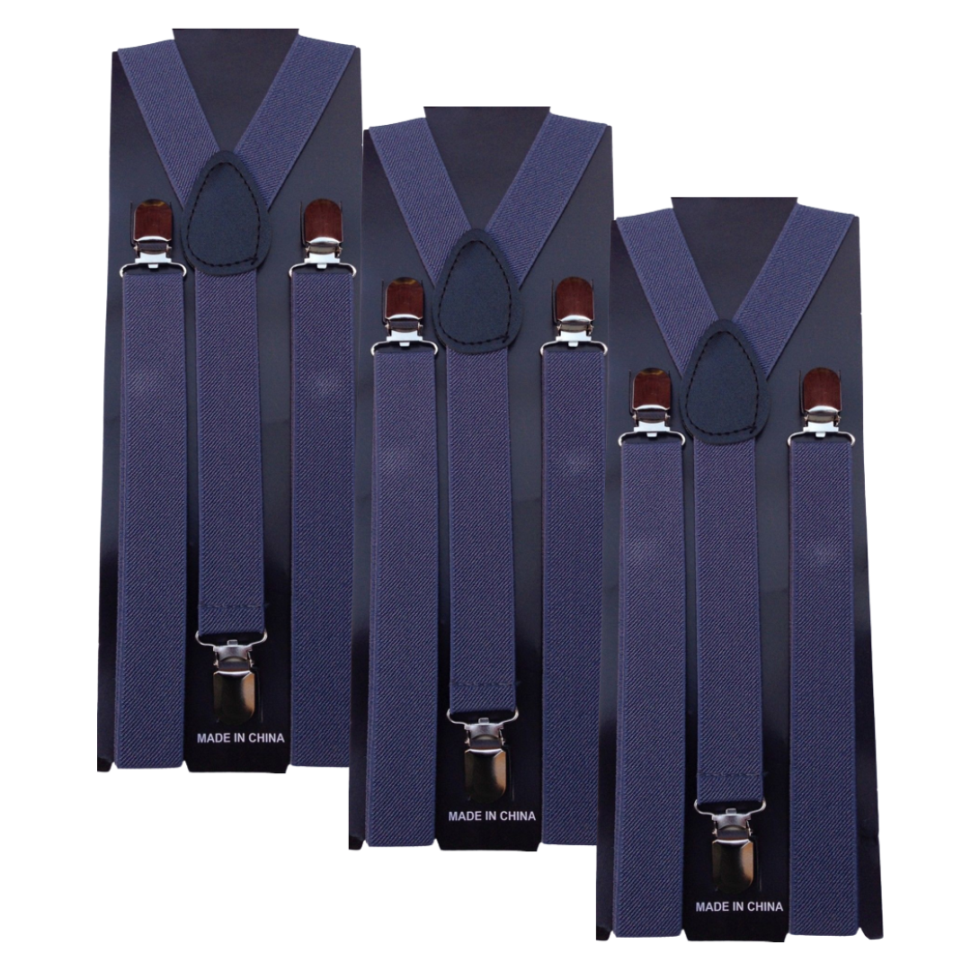 3x Mens Suspenders Braces Adjustable Strong Clip On Elastic Formal Wedding Slim - Grey Secondary image
