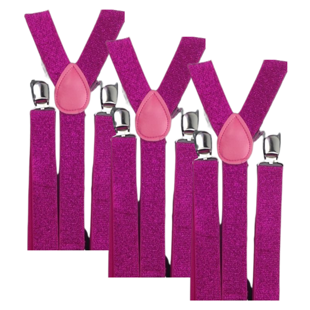 3x Mens Suspenders Braces Adjustable Strong Clip On Elastic Formal Wedding Slim - Hot Pink (Glitter) Secondary image