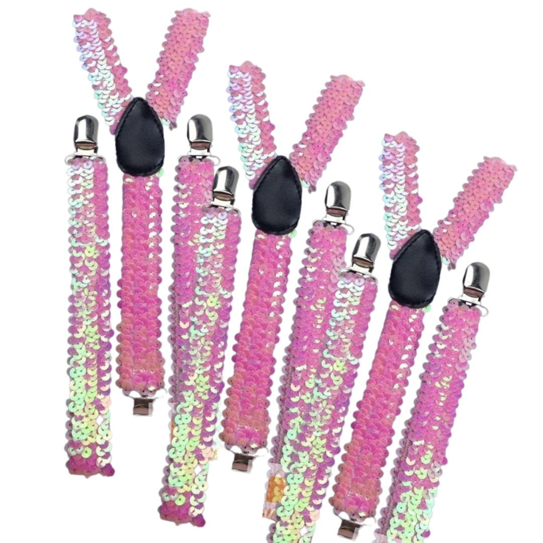 3x Mens Suspenders Braces Adjustable Strong Clip On Elastic Formal Wedding Slim - Light Pink (Sequin) Main image