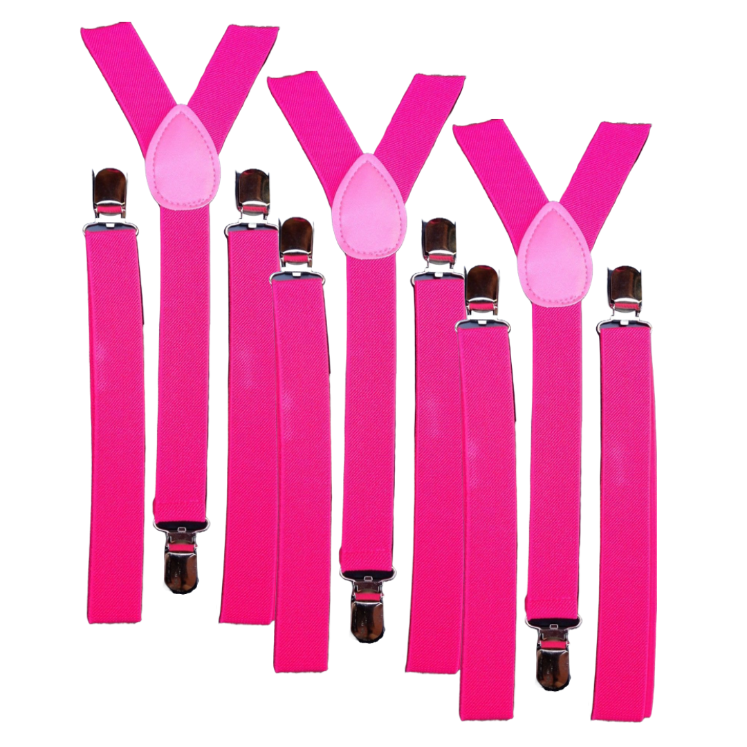 3x Mens Suspenders Braces Adjustable Strong Clip On Elastic Formal Wedding Slim - Magenta Main image