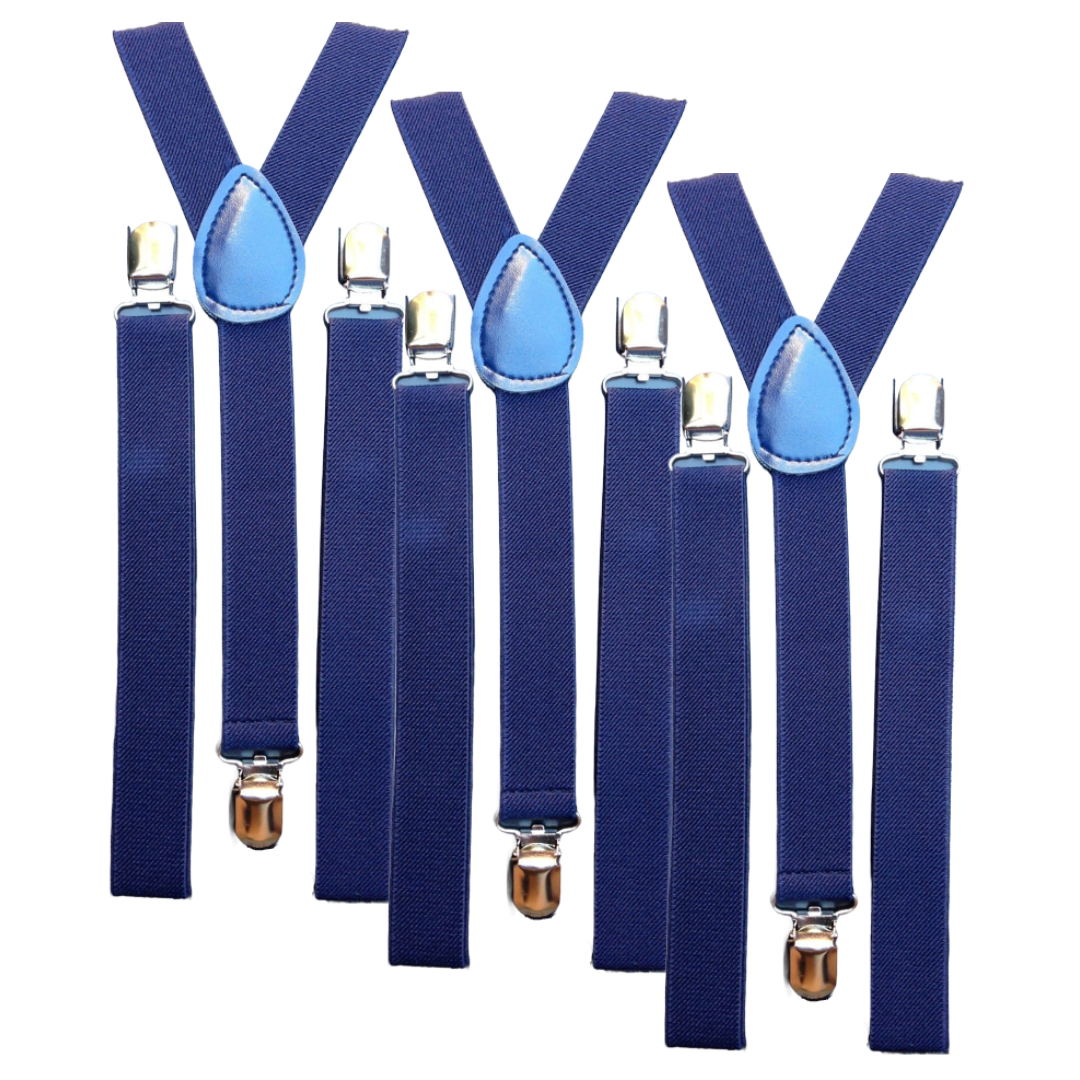 3x Mens Suspenders Braces Adjustable Strong Clip On Elastic Formal Wedding Slim - Navy Blue Secondary image