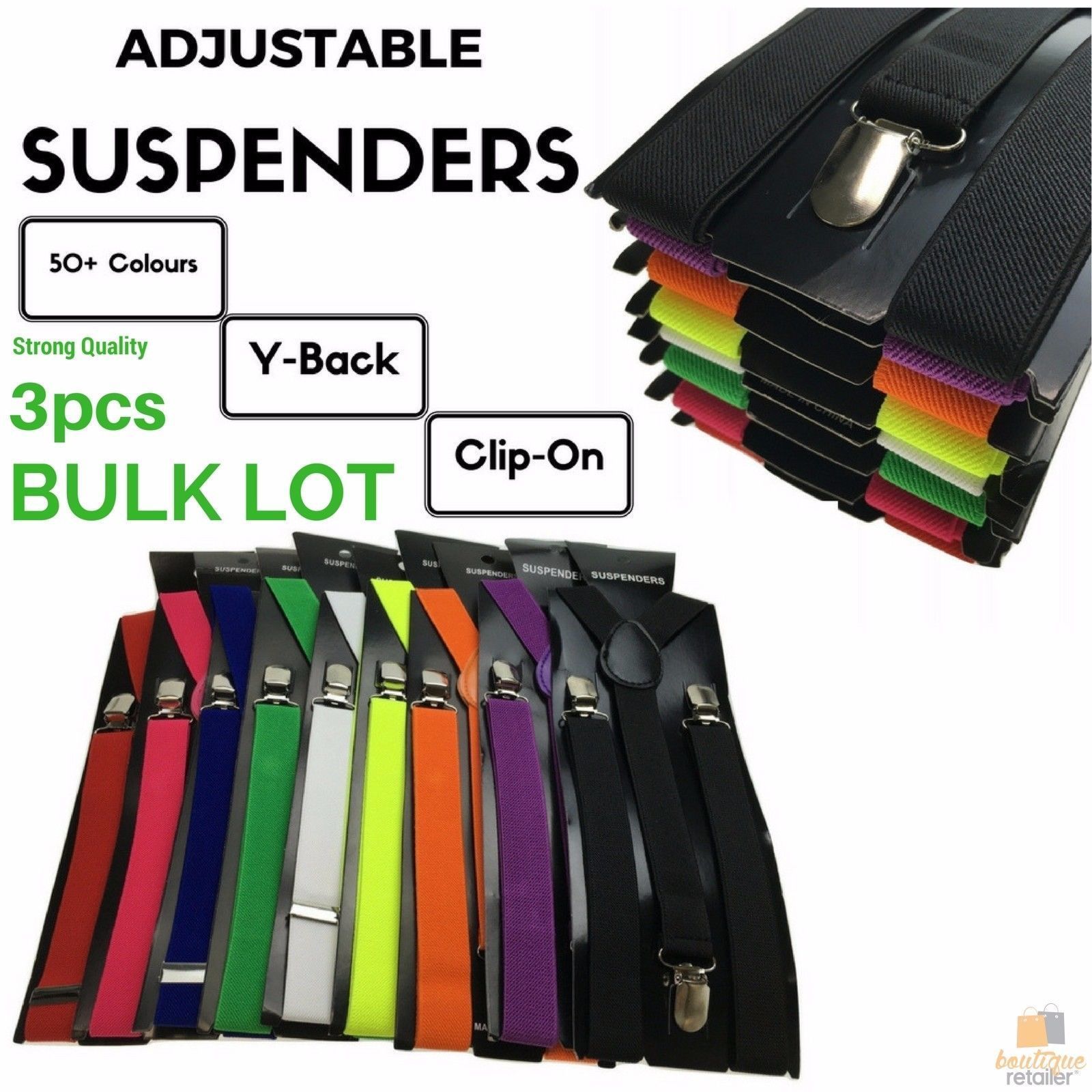 3x Mens Suspenders Braces Adjustable Strong Clip On Elastic Formal Wedding Slim - Navy Main image