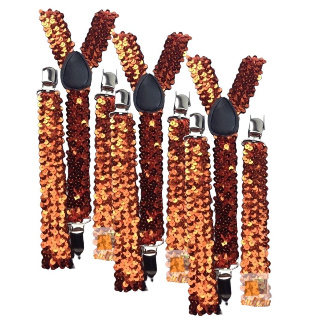 3x Mens Suspenders Braces Adjustable Strong Clip On Elastic Formal Wedding Slim - Orange (Sequin) Secondary image