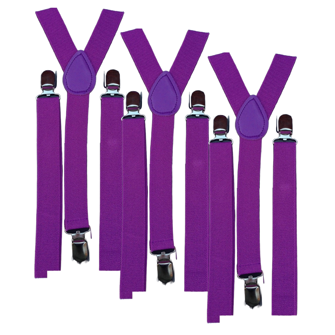 3x Mens Suspenders Braces Adjustable Strong Clip On Elastic Formal Wedding Slim - Purple Secondary image