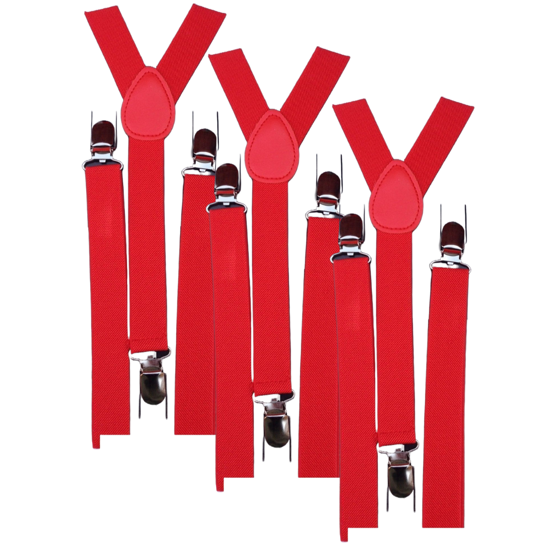 3x Mens Suspenders Braces Adjustable Strong Clip On Elastic Formal Wedding Slim - Red Main image