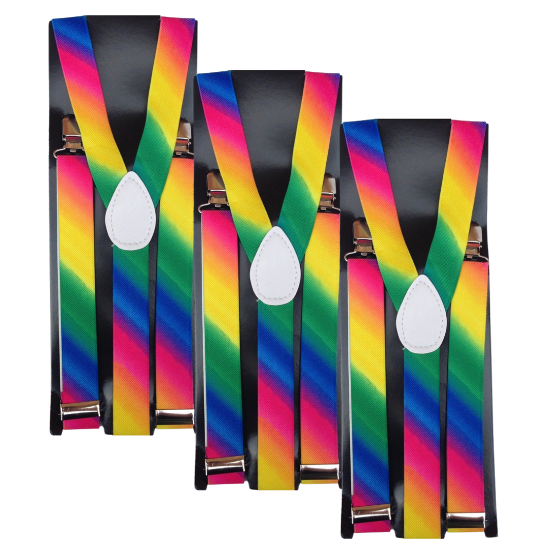 3x Mens Suspenders Braces Adjustable Strong Clip On Elastic Formal Wedding Slim - Rainbow Secondary image