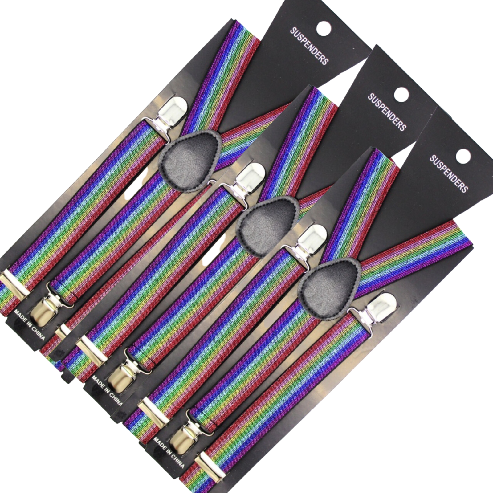 3x Mens Suspenders Braces Adjustable Strong Clip On Elastic Formal Wedding Slim - Rainbow (Glitter) Main image