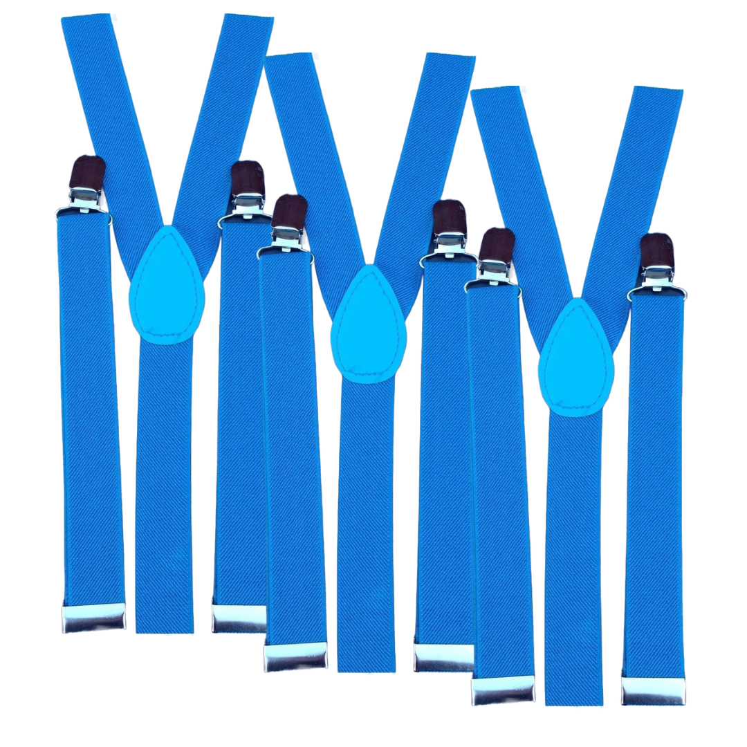 3x Mens Suspenders Braces Adjustable Strong Clip On Elastic Formal Wedding Slim - Sky Blue Secondary image