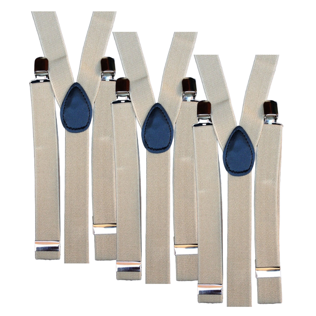 3x Mens Suspenders Braces Adjustable Strong Clip On Elastic Formal Wedding Slim - Sand Secondary image