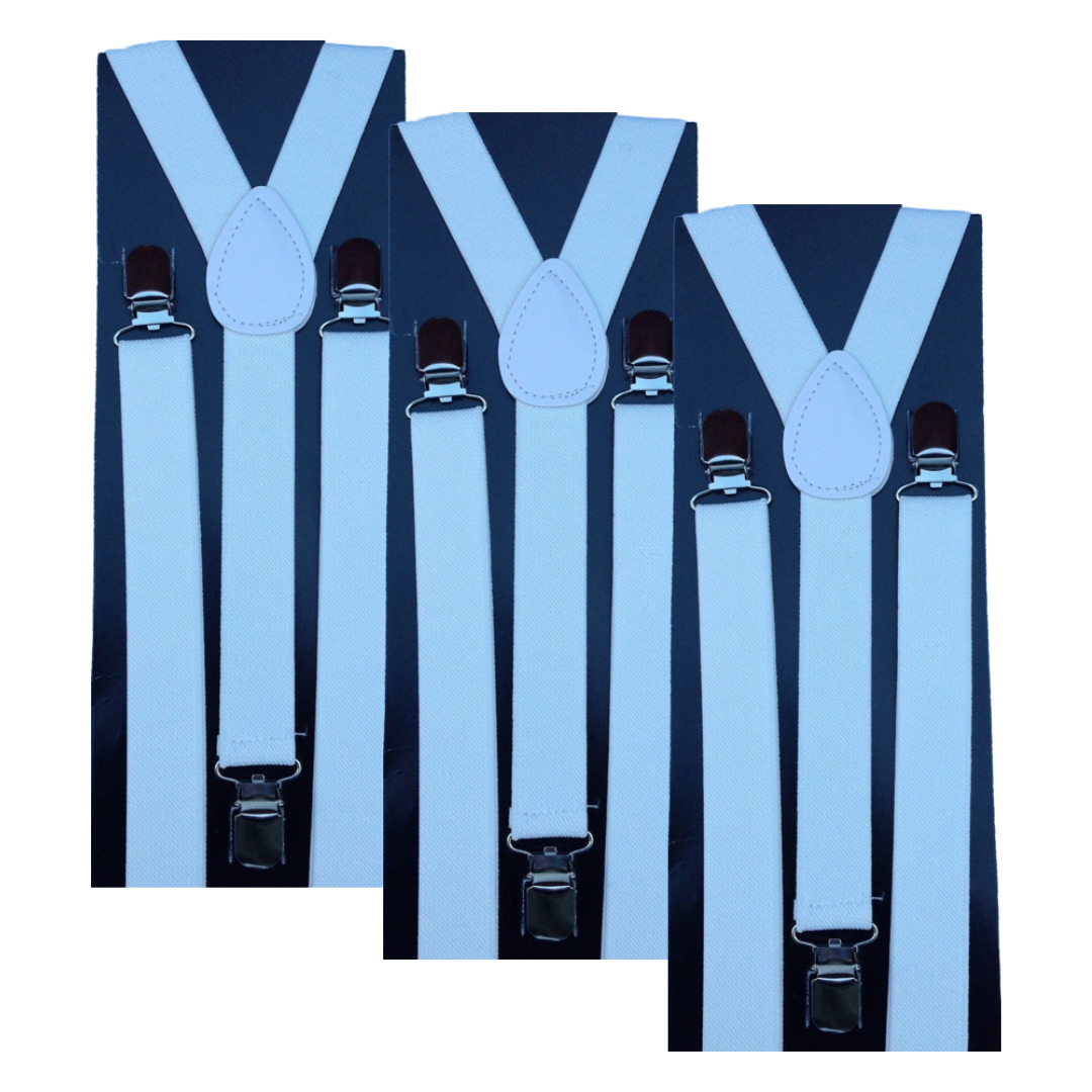 3x Mens Suspenders Braces Adjustable Strong Clip On Elastic Formal Wedding Slim - White Main image